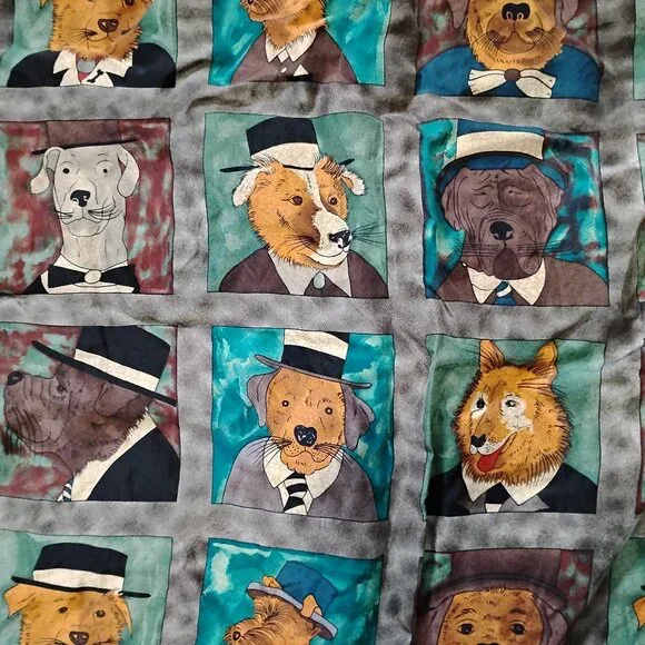 Vintage Burma Bibas Dogs Silk Button Shirt